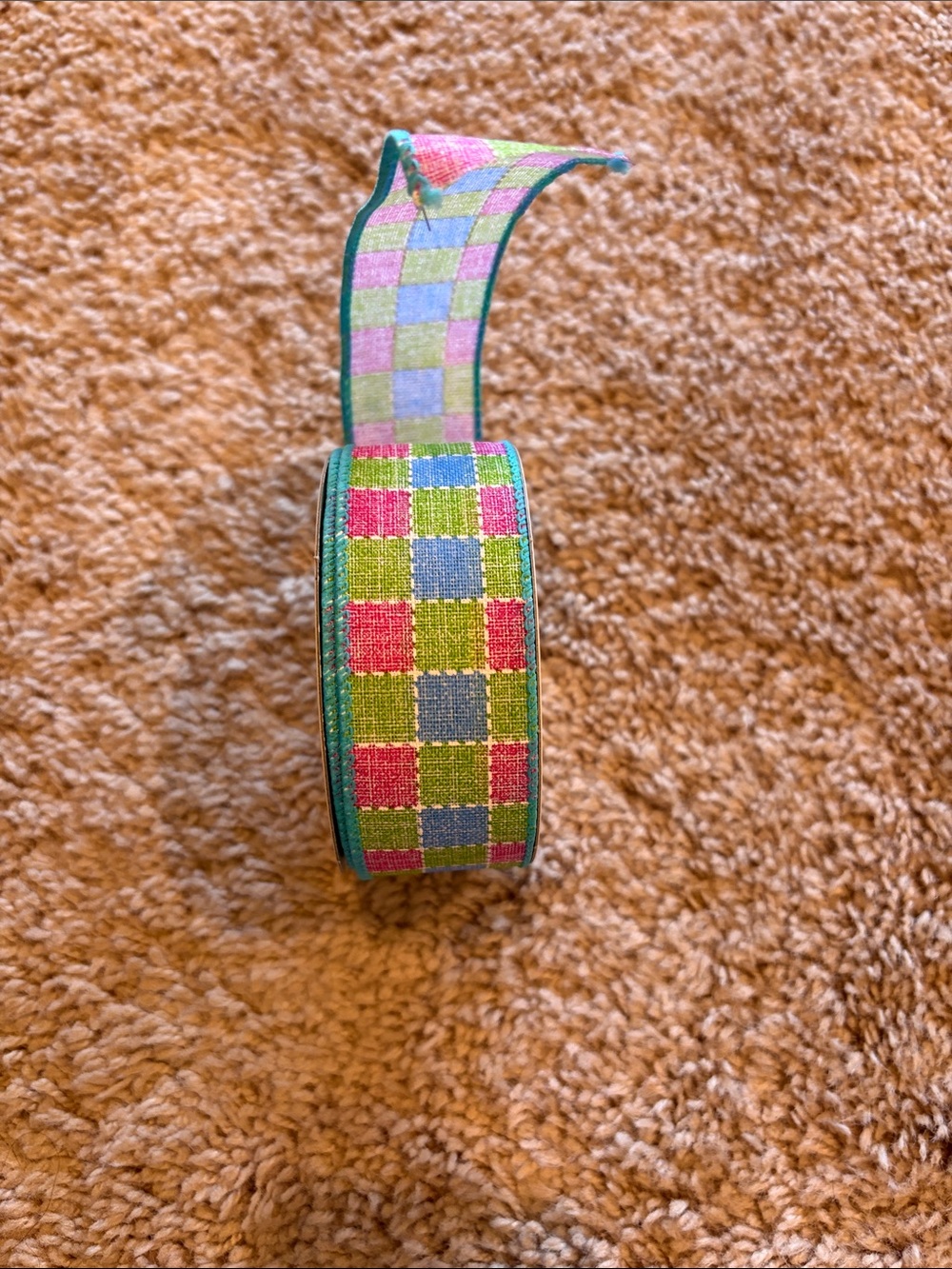 Multicolor Checkered Wired Ribbon - Pink, Green, Blue